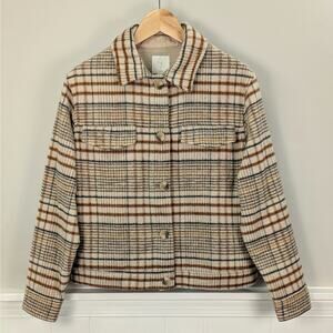 Joie Brown Plaid Fleece Button Down Heritage Town and Country Coat Jacket Medium